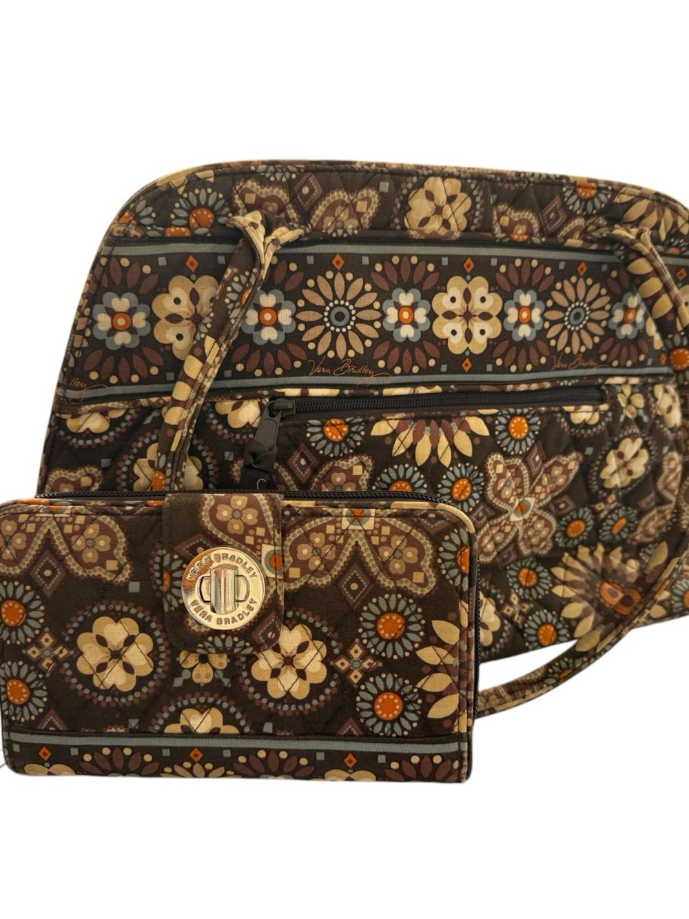 Vintage Vera Bradley Archive Set • Chocolate Floral Quilted Travel Bag + wallet